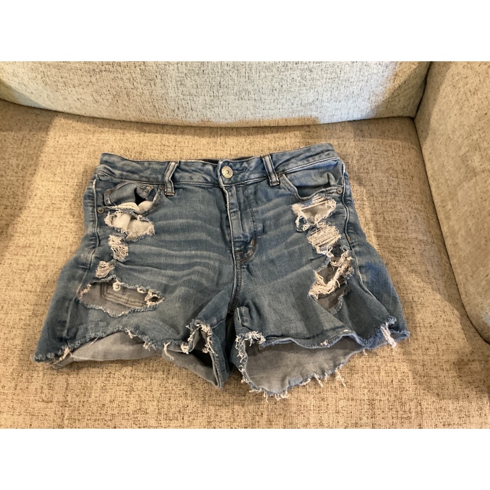 American‎ Eagle Ne(x)t Level Stretch Distressed Denim Shorts Blue Size 6